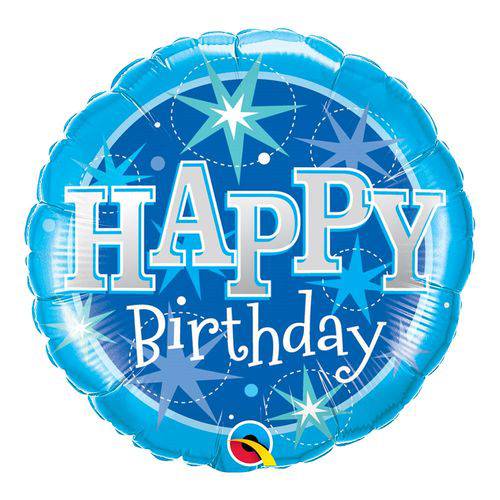 Balão Metalizado Redondo 18 Polegadas - Estrela Maravilhosa Azul de Aniversário - Qualatex