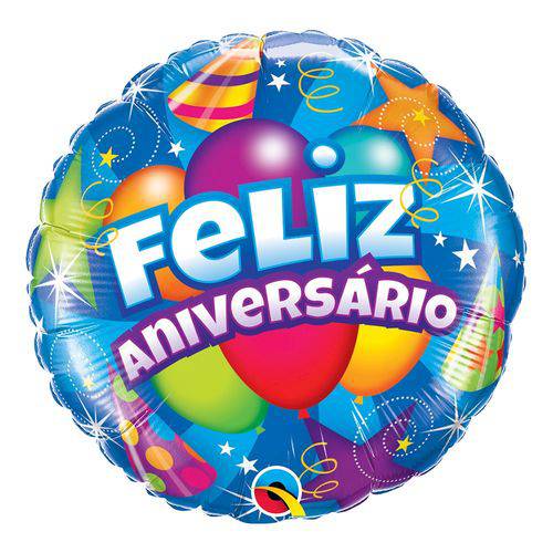 Balão Metalizado Redondo 18 Polegadas - Feliz Aniversário, Festa - Qualatex