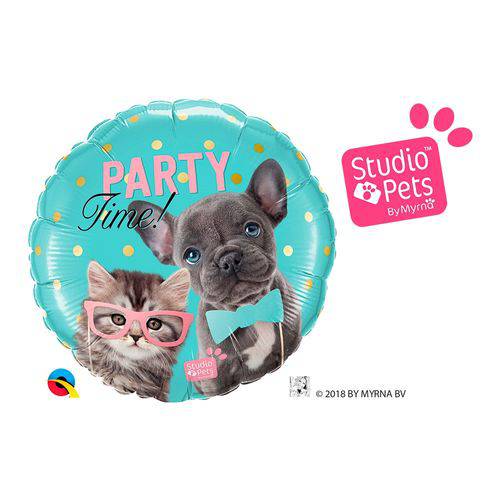 Balão Metalizado Redondo 18 Polegadas - Studio Pets Hora da Festa - Qualatex