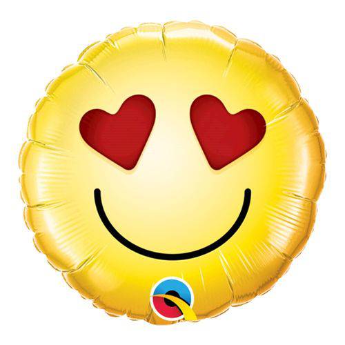 Balão Metalizado Redondo 9 Polegadas - Carinha Sorridente Amor - Qualatex