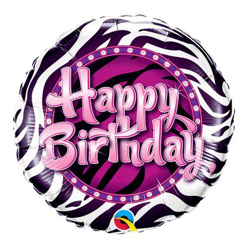 Balão Metalizado Redondo 9 Polegadas - Estampa de Zebra de Aniversário - Qualatex