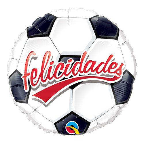 Balão Metalizado Redondo 9 Polegadas - Felicidades, Bola de Futebol - Qualatex