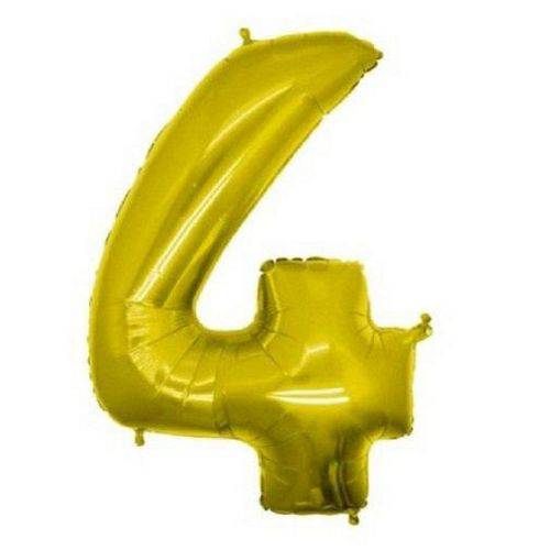Balão Número 4 Metalizado Dourado - 40cm X 30cm