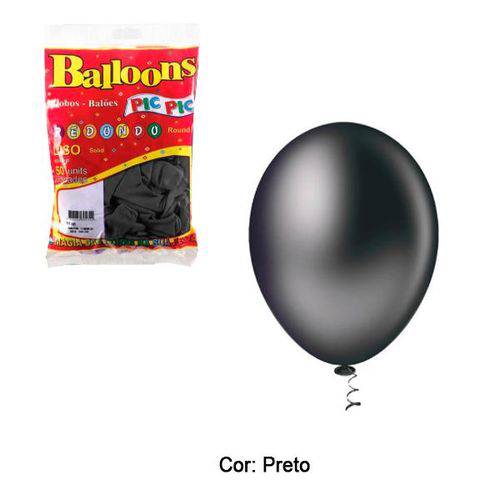 Balão Pic Pic Tamanho 7 com 50 Unidades Preto Riberball