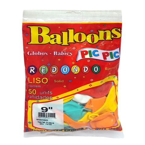 Balão Redondo Sortido Tamanho 9 C/50 - Pic Pic
