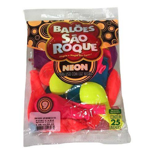 Balão São Roque Neon N°9 C/25un Sortido