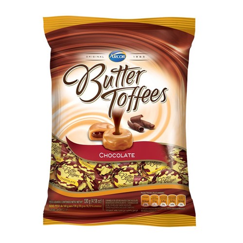Balas Arcor Butter Toffees Sabor Chocolate 130g