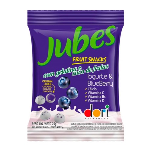 Balas de Goma Dori Jubes Fruit Snacks Iogurte e Blueberry 25g