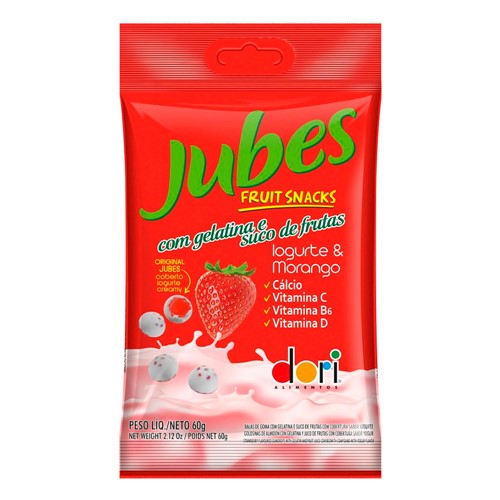 Balas de Goma Dori Jubes Fruit Snacks Iogurte e Morango 60g