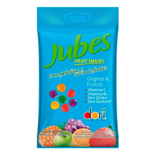 Balas de Goma Dori Jubes Fruit Snacks Original e Frutas 60g