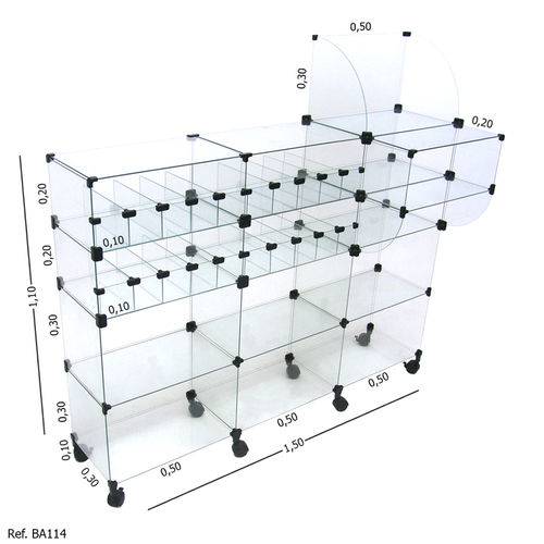 Balcão Baleiro Caixa Modulado em Vidro com Rodízios - 1,50 X 1,10 X 0,30