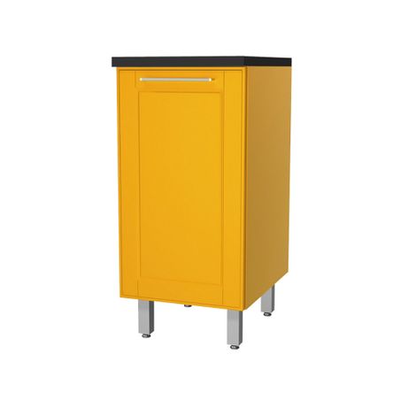 Balcão Cozinha 1 Porta com Tampo Preto Fosco - Aço Galvanizado - Amarelo Curry - 40x70x50 Cm