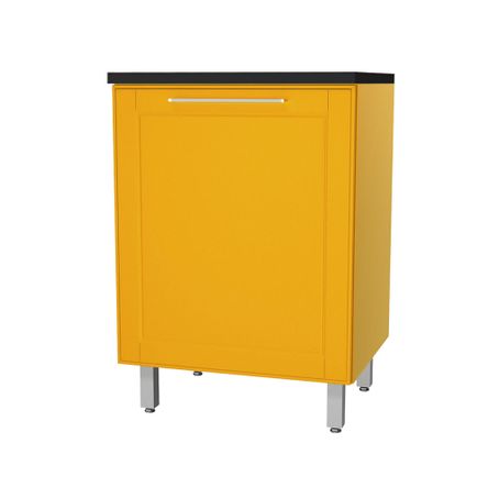Balcão Cozinha 1 Porta com Tampo Preto Fosco - Aço Galvanizado - Amarelo Curry - 60x70x50 Cm