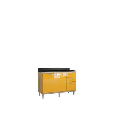Balcão de Cozinha 1200mm com Tampo Preto, em Bp Amarelo Argila Acetinado Tx – Multimóveis
