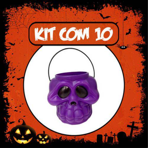 Balde Esqueleto / Caveira Halloween Grande | Kit Roxo C/10