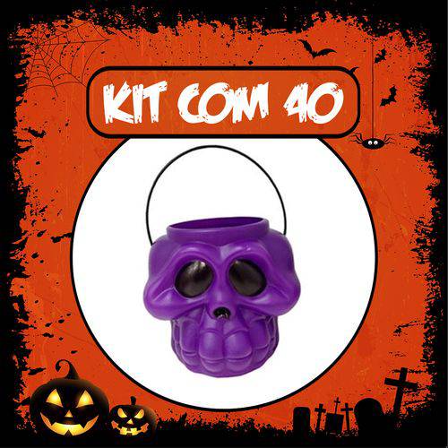 Balde Esqueleto / Caveira Halloween Pequeno Kit Roxo C/40
