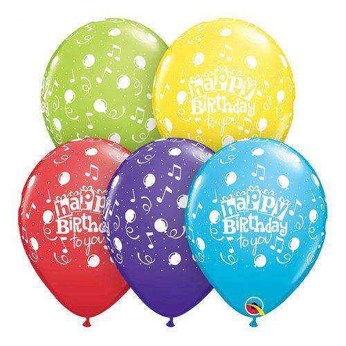 Balões Látex Redondo Sortido Especial 11 Polegadas - Balões e Notas Musicais de Parabéns a Você - Un