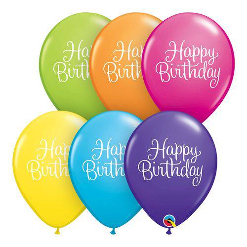 Balões Látex Redondo Sortido Tropical 11 Pol - Mensagem Elegante de Aniversário - Unitáio