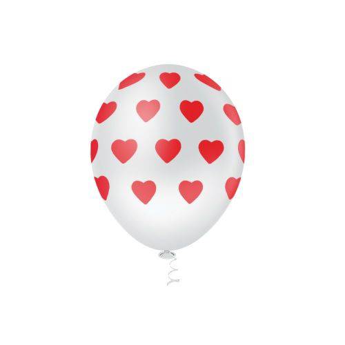 Balões N 10,0 Estampado Coração Big Branco/vermelho 25un Pic Pic