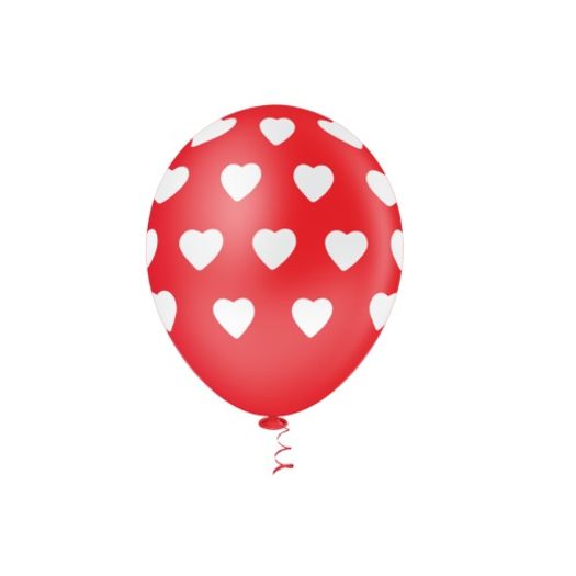 Balões N 10,0 Estampado Coração Big Vermelho/Branco 25un Pic Pic