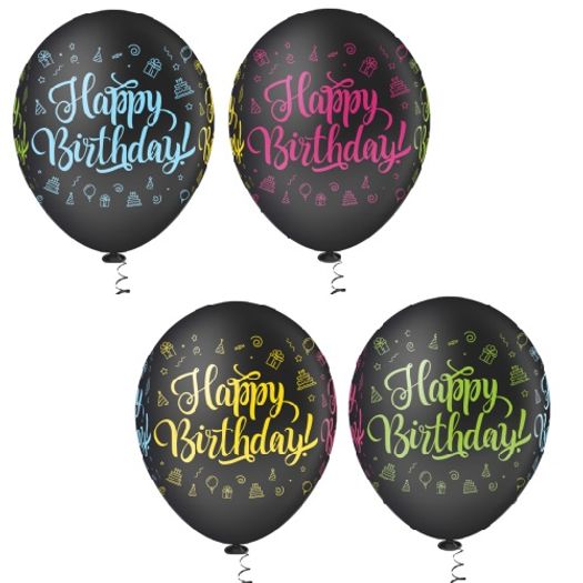 Balões N 10,0 Estampado Happy Birthday Preto 25un Pic Pic
