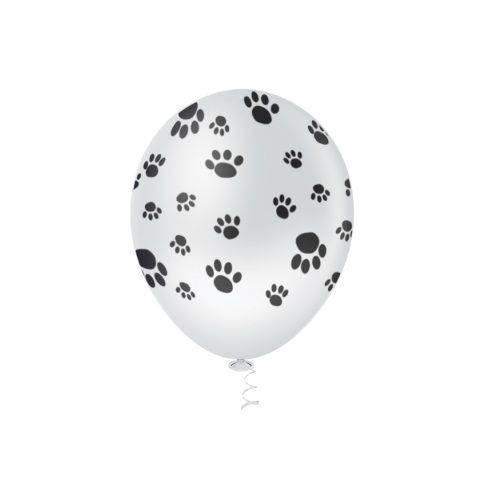 Balões N 10,0 Estampado Pegadas Dog Branco/preto 25un Pic Pic