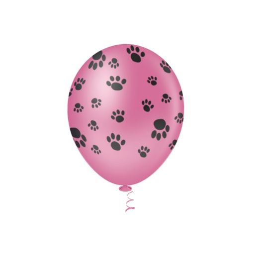 Balões N 10,0 Estampado Pegadas Dog Rosa Bebê/Rosa Forte 25un Pic Pic