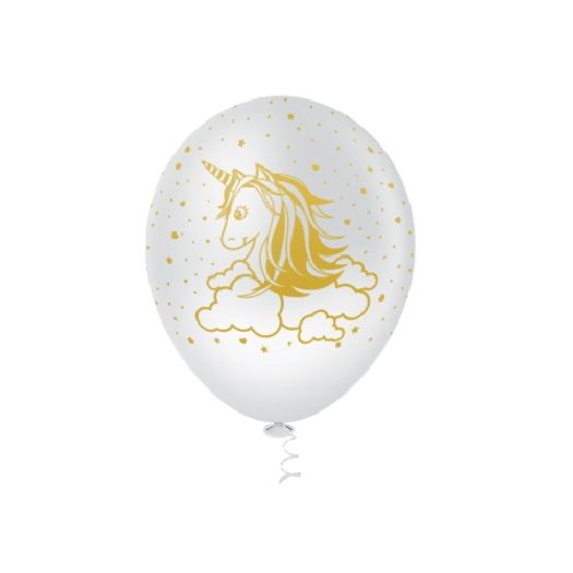 Balões N 10,0 Estampado Unicornio Branco/Dourado 25un Pic Pic