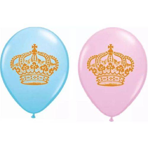Balões Personalizados Coroa Realeza Chá Revelação - 100 Unid