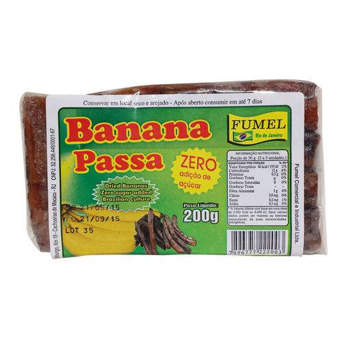 Banana Passa - Pct 200g. - Sem Açúcar - Fumel