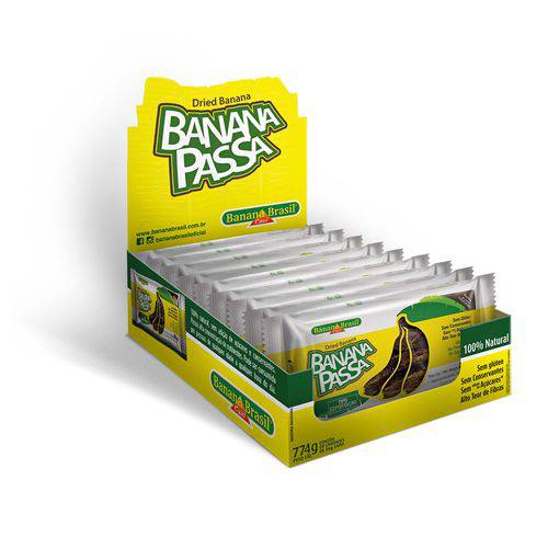 Banana Passa, Tipo Exportação. Caixa com 9 Barras de 86 G