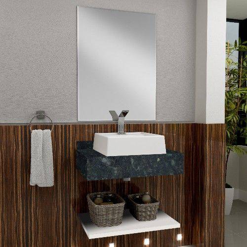 Bancada para Banheiro com Espelheira Tampo em Granito e Cuba Gaam Oroch 63cm Branco/verde Ubatuba