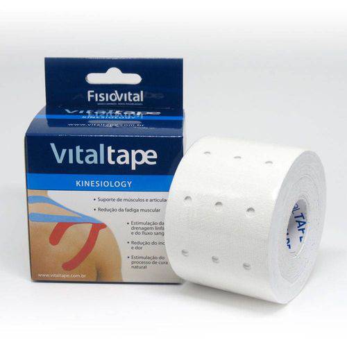 Bandagem Adesiva (kinésio) Elástica Vital Tape Fisiovital Branca C/furos