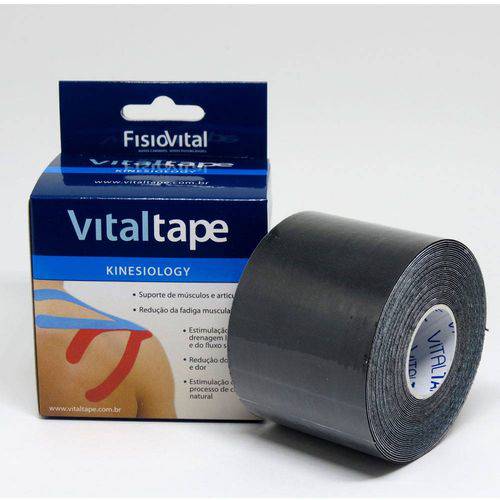 Bandagem Adesiva (Kinésio) Elástica Vital Tape Fisiovital Preto