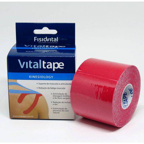 Bandagem Adesiva Kinésio Elástica Vital Tape Fisiovital Vermelho