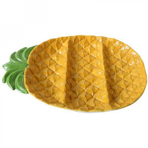 Bandeja Decorativa Cerâmica Pineapple 4cmx24cmx36cm Urban Amarelo