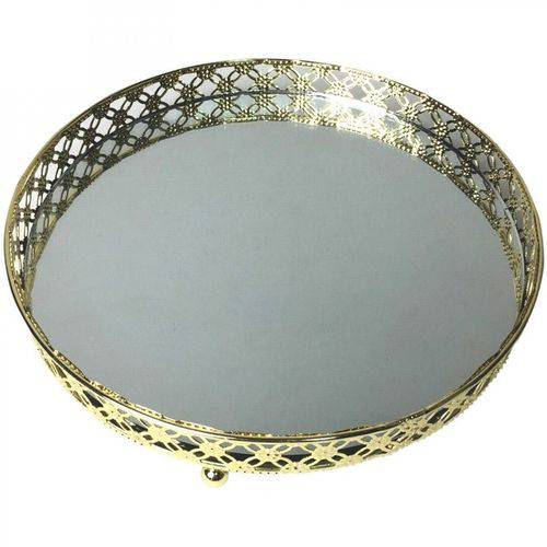 Bandeja Metal com Espelho Round X Edge Dourada 3,7cmx4,1cmx21cm Dourado