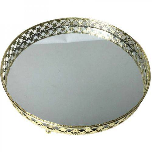 Bandeja Metal com Espelho Round X Edge Dourada 3,7cmx4,1cmx26,2cm Dourado