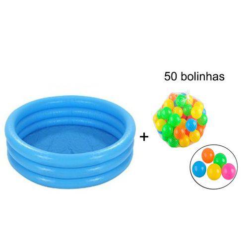 Banheira Piscina Inflável Azul Infantil + 50 Bolinhas Intex para Crianças
