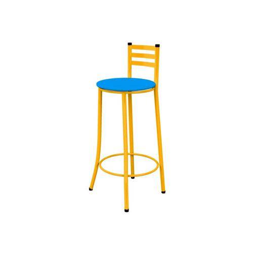 Banqueta Alta com Encosto Amarelo e Assento Azul - Marcheli