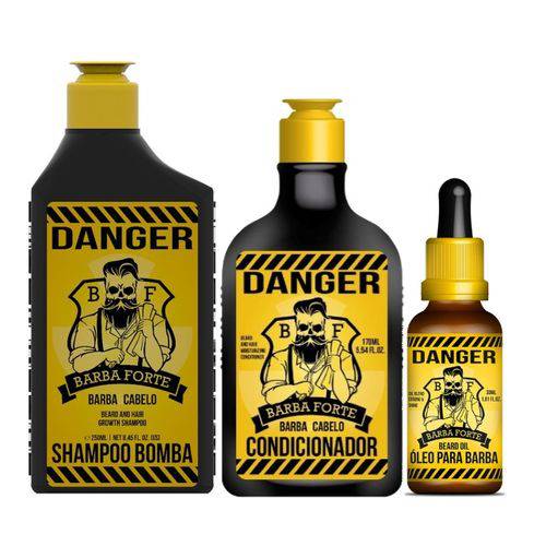 Barba Forte Danger Shampoo Bomba + Condicionador + Óleo Barba