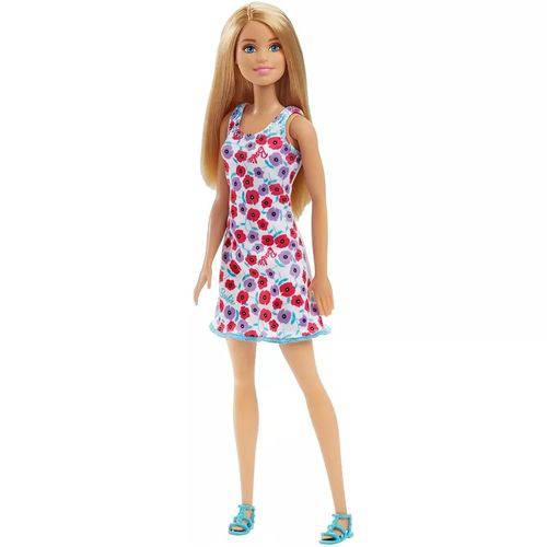 Barbie Fashion Vestido Branco com Floral Lilás e Rosa - T7439 - Mattel