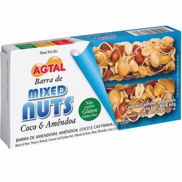 Barra Cereal Agtal Mixed Nuts Coco e Amêndoa com 02 Unidades de 30g Cada