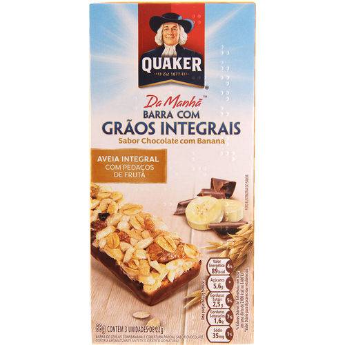Barra com Grãos Integrais Quaker Chocolate com Banana 3 Unidades - 66g