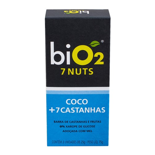 Barra de Castanhas e Frutas Bio2 Nuts Coco + 7 Castanhas Caixa com 3 Unidades de 25g Cada