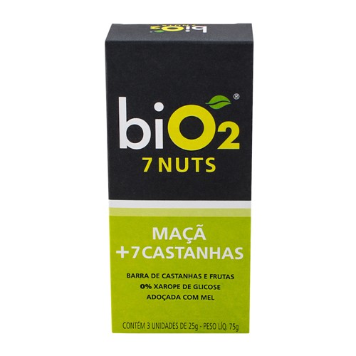 Barra de Castanhas e Frutas Bio2 Nuts Maçã + 7 Castanhas Caixa com 3 Unidades de 25g Cada
