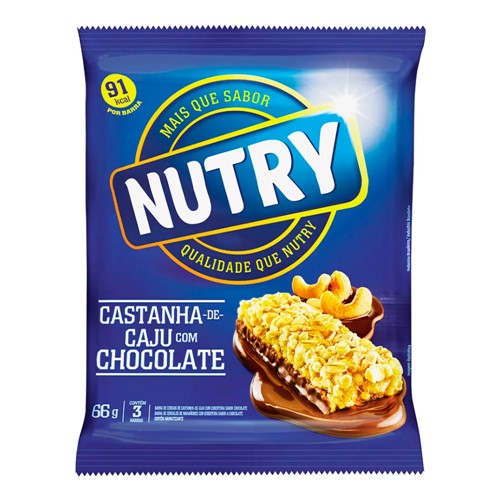 Barra de Cereais Nutry Castanha de Caju com Chocolate 3 Unidades com 22g Cada