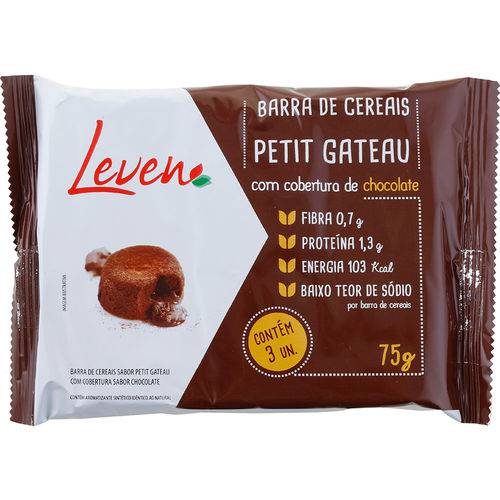 Barra de Cereais Petit Gateau com Cobertura de Chocolate 75g - Leven