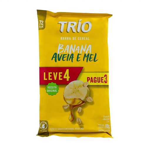 Barra de Cereal Trio Banana, Aveia e Mel 80g Leve 4 Pague 3 Unidades de 20g Cada