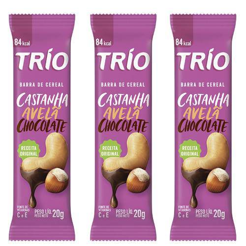 Barra de Cereal Trio com 3 Unid Avelã e Castanha com Chocolate